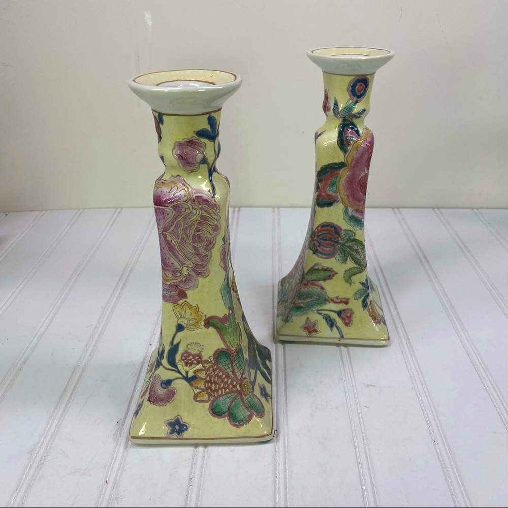 Vintage porcelain peony embossed floral candle holders